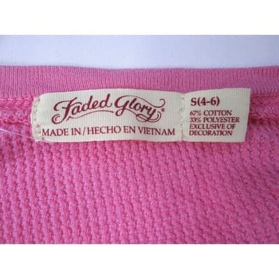 Faded Glory Pink Waffle Knit Long Sleeve Thermal Shirt Top Girls Size S 4-6 - Thumbnail 2