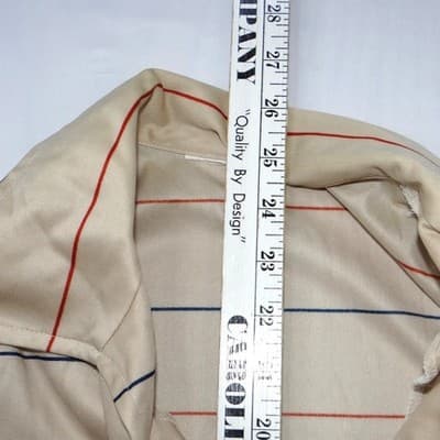 Vintage 70s Striped Long Sleeve Polo Shirt V-Neck Cream Red Navy Mens Medium - Thumbnail 5