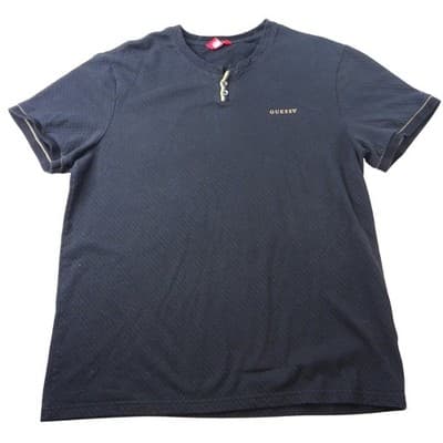 GUESS Black Textured Henly T Shirt Mens XL