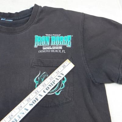 Iron Horse Saloon Ormond Beach FL Biker Pocket T-Shirt Mens Black Teal Graphic - Thumbnail 7