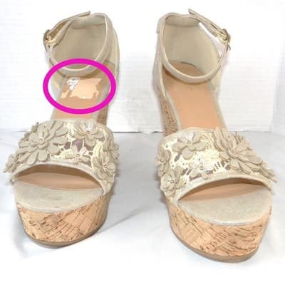 Bamboo Womens Champagne Gold Floral Lace Cork Wedge Platform Sandals Size 10 - Thumbnail 5