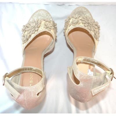 Bamboo Womens Champagne Gold Floral Lace Cork Wedge Platform Sandals Size 10 - Thumbnail 7