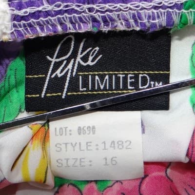 Vintage Pyke Limited 90s Floral Midi Skirt White Pink Purple Yellow Size 16 - Thumbnail 2