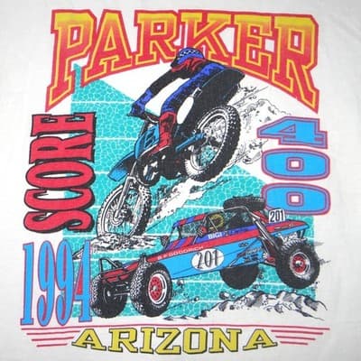 Vintage 1994 Parker Score 400 Arizona Racing Graphic T-Shirt White XL 23x27 - Thumbnail 3