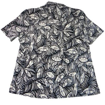 Vintage Alia Womens Sz 10 Black White Leaf Print Short Sleeve Button Blouse Top - Thumbnail 3