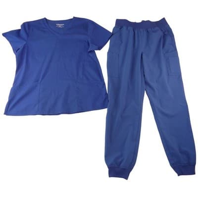 Elements Easy Stretch Navy Blue Scrub Set V-Neck Top Jogger Pants Med/Lg BU287