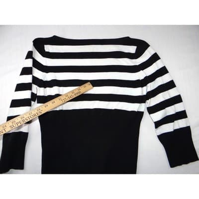 GEORGE ME Designs by Mark Eisen B&W Striped Long Sleeve Sweater Top Womens L - Thumbnail 4