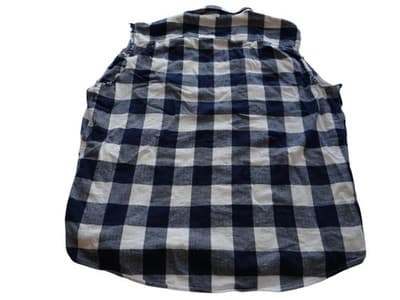 George Men's Sleeveless Distressed Cut Off Blue and White Check Casual Shirt XL - Thumbnail 2