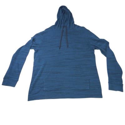 Men's Blue Heathered Long Sleeve Hoodie Pocket Casual Pullover Top