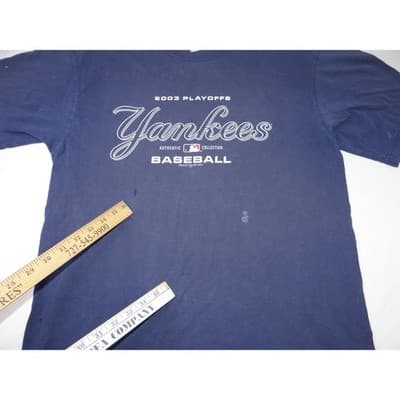 Majestic MLB 2003 Playoffs New York Yankees Baseball TShirt Mens Read Distressed - Thumbnail 17