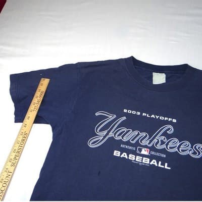 Majestic MLB 2003 Playoffs New York Yankees Baseball TShirt Mens Read Distressed - Thumbnail 15