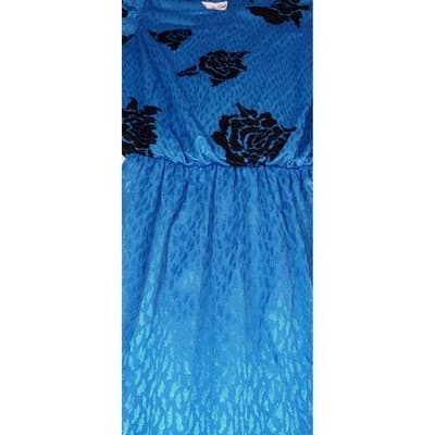 VTG Dress Union Made Blue Black Rose Print Midi Long Sleeve Elastic Waist J Gee - Thumbnail 7