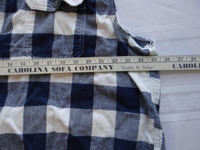 George Men's Sleeveless Distressed Cut Off Blue and White Check Casual Shirt XL - Thumbnail 4