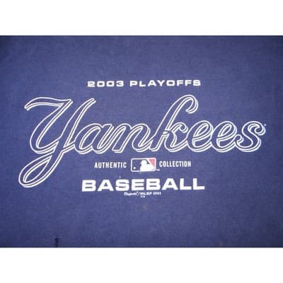 Majestic MLB 2003 Playoffs New York Yankees Baseball TShirt Mens Read Distressed - Thumbnail 4