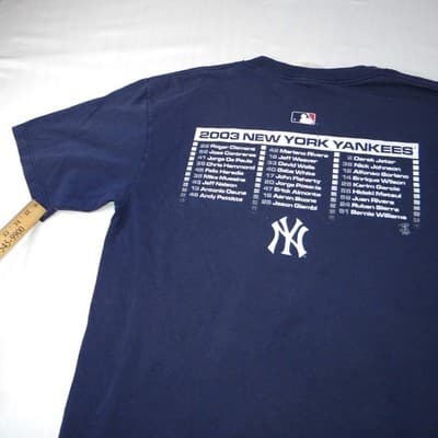 Majestic MLB 2003 Playoffs New York Yankees Baseball TShirt Mens Read Distressed - Thumbnail 18