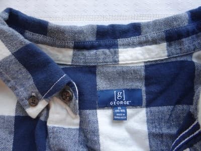 George Men's Sleeveless Distressed Cut Off Blue and White Check Casual Shirt XL - Thumbnail 3