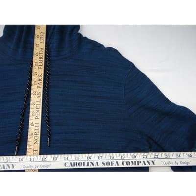 Men's Blue Heathered Long Sleeve Hoodie Pocket Casual Pullover Top - Thumbnail 3