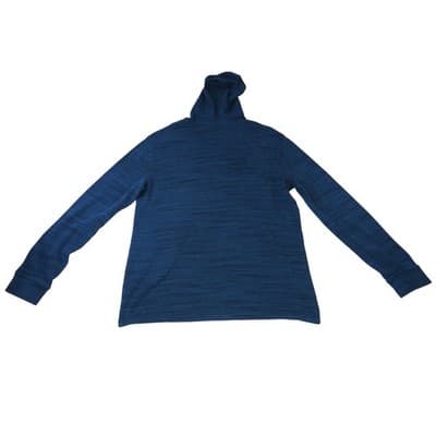 Men's Blue Heathered Long Sleeve Hoodie Pocket Casual Pullover Top - Thumbnail 2