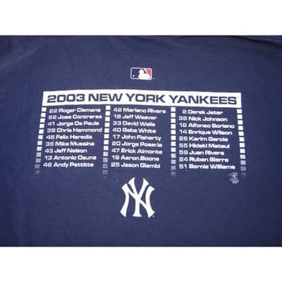Majestic MLB 2003 Playoffs New York Yankees Baseball TShirt Mens Read Distressed - Thumbnail 5