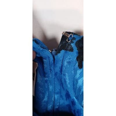 VTG Dress Union Made Blue Black Rose Print Midi Long Sleeve Elastic Waist J Gee - Thumbnail 6