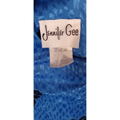 VTG Dress Union Made Blue Black Rose Print Midi Long Sleeve Elastic Waist J Gee - Thumbnail 3