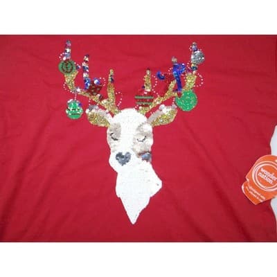NWT-Wonder Nation Womens Red Reindeer Sequin Ugly Christmas Sweater Shirt XXL - Thumbnail 6