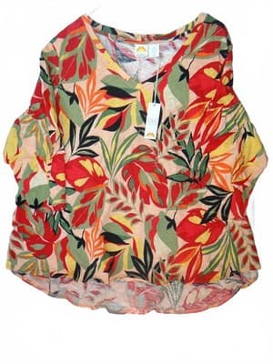 C&C California Women's Floral Print V-Neck Blouse, Size 3X NWT
