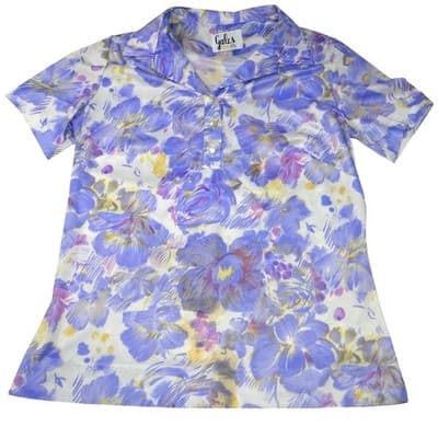 Vintage Gales Womens Floral Print Short Sleeve Collared Button Up Shirt Top