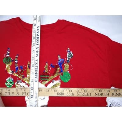 NWT-Wonder Nation Womens Red Reindeer Sequin Ugly Christmas Sweater Shirt XXL - Thumbnail 7