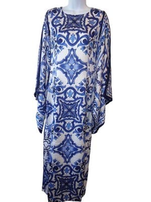 Elegant Blue Print Kaftan Dress - Stylish Women's Fashion - Thumbnail 3