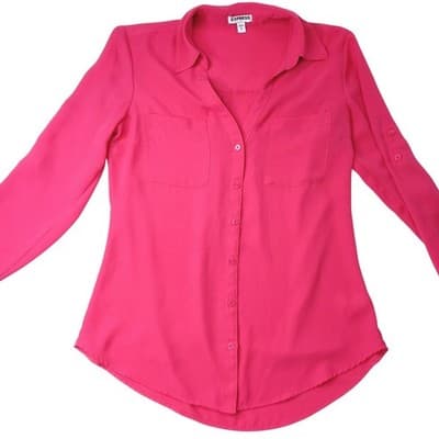 Express Pink Long Sleeve Collared Button Up Shirt Womens Size S - Thumbnail 2
