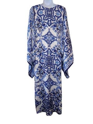 Elegant Blue Print Kaftan Dress - Stylish Women's Fashion - Thumbnail 4