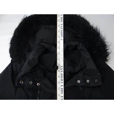 Esprit Black Faux Fur Trim Hooded Belted Winter Jacket Coat Women Size L - Thumbnail 9