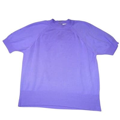 Vintage Duvet Purple Short Sleeve Knit Sweater Top Size L Zipper Back