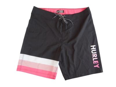 Hurley Men's Black Swim Shorts with Pink Stripe - Thumbnail 3