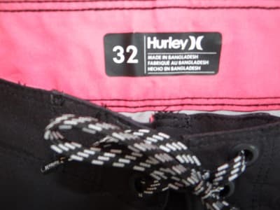 Hurley Men's Black Swim Shorts with Pink Stripe - Thumbnail 5