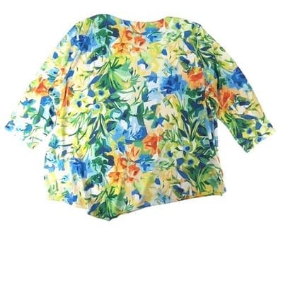 Alfred Dunner Woman 3X Floral Print Rhinestone Neckline 3/4 Sleeve Top - Thumbnail 4