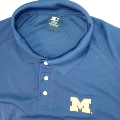 Starter Michigan Wolverines Navy Blue Yellow Polo Shirt Mens XL Embroidered - Thumbnail 3