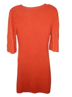 PINK ROSE Stylish Cable Knit Dress - Warm Orange - Thumbnail 2