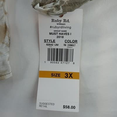 NWT-Ruby Rd Woman 3X Boho Patchwork Print Pleated V Neck Button Front Tunic Top - Thumbnail 5