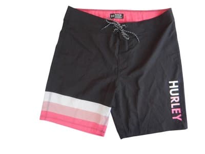 Hurley Men's Black Swim Shorts with Pink Stripe - Thumbnail 2
