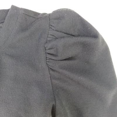 Black Puff Sleeve Ribbed Bodysuit Long Sleeve Thong Snap Closure Women - Thumbnail 4