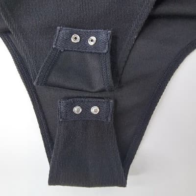 Black Puff Sleeve Ribbed Bodysuit Long Sleeve Thong Snap Closure Women - Thumbnail 5