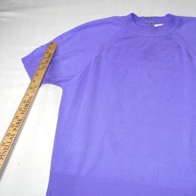 Vintage Duvet Purple Short Sleeve Knit Sweater Top Size L Zipper Back - Thumbnail 4