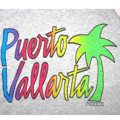 San Jorge Puerto Vallarta Mexico Tank Top Heather Gray Rainbow Palm Tree Sz 50 - Thumbnail 5