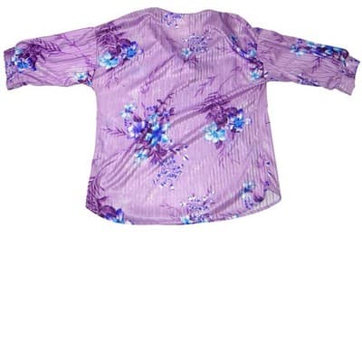 Vintage 14th Place California Purple Floral Shadow Stripe Popover Blouse Medium - Thumbnail 3