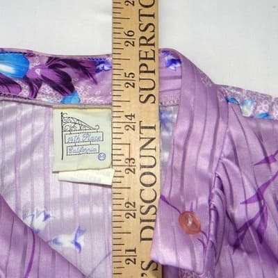 Vintage 14th Place California Purple Floral Shadow Stripe Popover Blouse Medium - Thumbnail 5