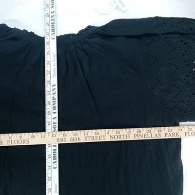 Chelsea Theodore Woman Plus Size 1X TG Black Lace Neck Flutter Sleeve Top - Thumbnail 4
