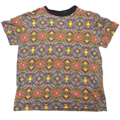 Vintage WXYZ Mens Small Geometric Tribal Print T-Shirt Short Sleeve Crewneck
