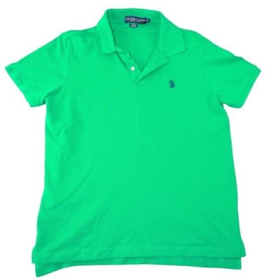 US Polo Assn Mens Green Short Sleeve Pique Cotton Polo Shirt Size M